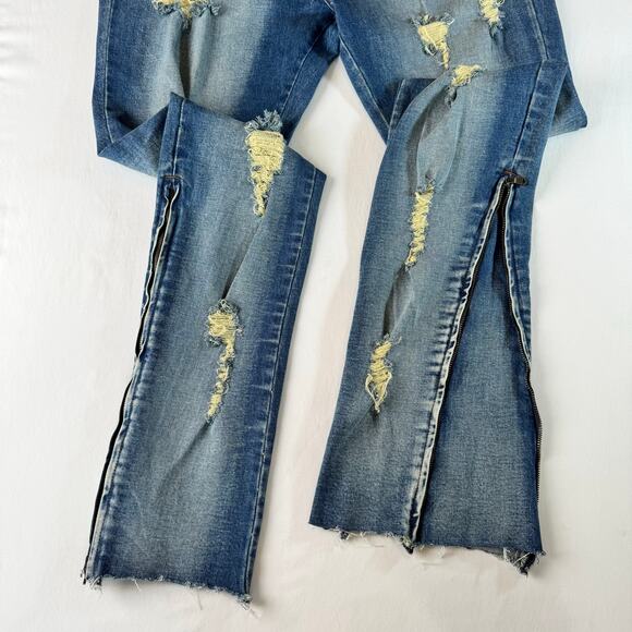 Nova Men Y2K Rockabilly Distressed Stacked Flare Jeans Zip Hem Size 40 - Picture 2 of 5